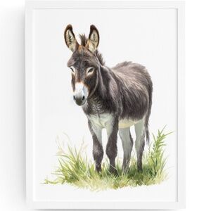 Watercolor Donkey Wall Art Print, Unframed - Charming Farmhouse Decor